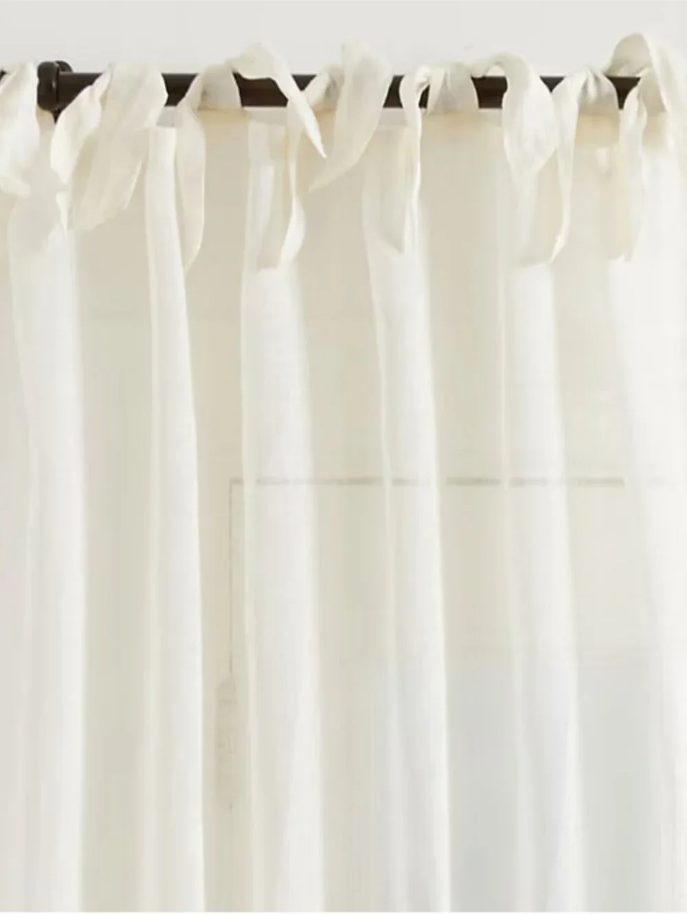 2 Sheer Linen Tie Top Drapery Panels